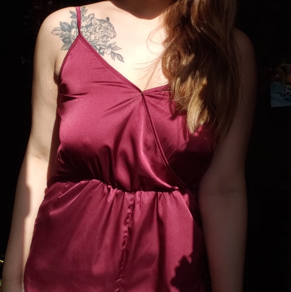 Satin Burgundy Romper - Picture 2 of 4